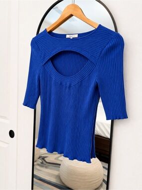 Bailey 44 Cobalt Blue Ribbed Cutout Short Sleeve Top